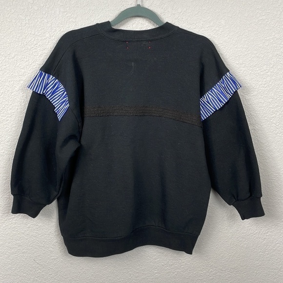 New Rentrayage Logo Graphic Ruffle Sweatshirt In Blue and Black 3/4 Sleeve Sz M - Picture 6 of 14